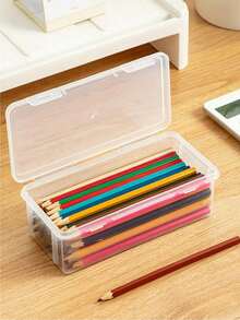 2pcs Large Transparent PP Storage Boxes With Lids, Lightweight Uncoated Surface, Suitable For Office/Study Supplies, Pens, Pencils, Markers, Crafts, Desktop Organization, Cosmetics, Jewelry, Minimalist Style, Portable, Random Color (Boxes Only, Pens Not Included) - Multicolor - View 5