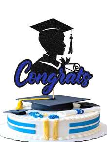 1pc Black & Gold "Congrats" Cake Topper, Black & Blue Graduation Boy Cake Topper, Black & Pink Graduation Girl Cake Topper, 2026 Graduation Theme Party Cake Decorations - Graduate - View 8