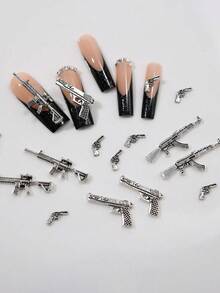 10 món đồ trang trí móng tay hình súng ngẫu nhiên, bao gồm M4, súng lục ổ quay, AKM và Desert Eagle. Đồ trang trí móng tay tự làm, đá trang trí móng, phụ kiện làm móng. - Nhiều màu - Xem 1