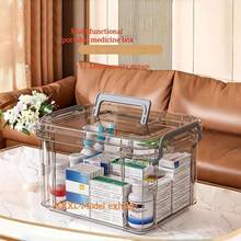 1pc Large Capacity Storage Box With Sturdy Handle And Secure Lid - Multi-Layered Plastic Pill Organizer For Household, Travel & Office, Designed With Plastic For Easy Viewing - Gray - 查看 10