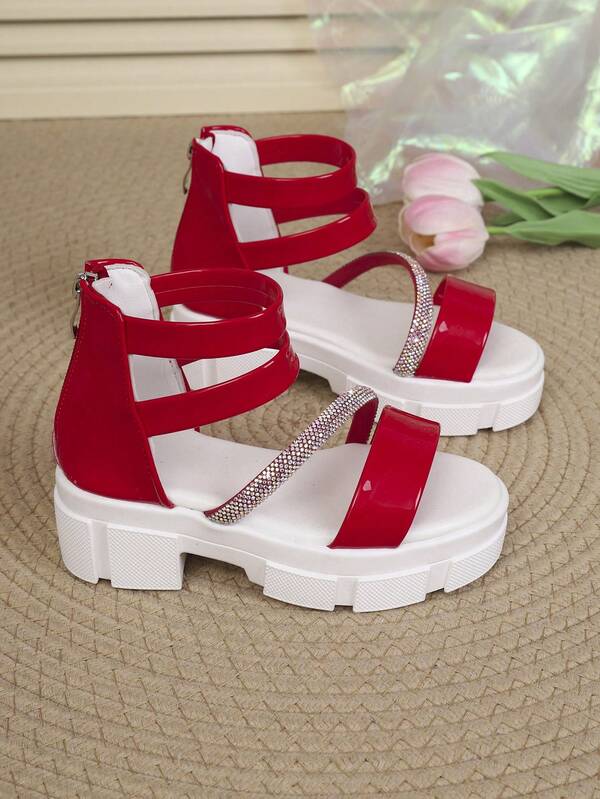 New Princess Shoes, Girls Sandals, High Heel Open Toe Sandals, High-Top Roman Shoes, Soft Bottom Toddler Shoes, Versatile & Comfortable, For Big Kids & Plus Size