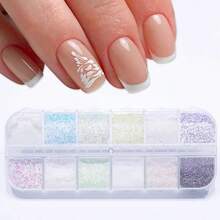 Superfine White Sugar Nail Glitter Powder For Christmas Snowflake Nail Art Design Sugar Shiny Effect Candy Glitter Flakes Pigment Dust Gel Polish Manicure Accessories DIY Crafts - trắng - Xem 6