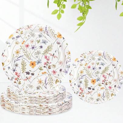 10pcs/30pcs/50pcs Wildflower Plates Wildflowers Party Supplies 7inch 9inch Floral Paper Plates Spring Floral Shower Birthday Tableware Decorations For Spring Summer Picnic Wedding Tea Party Decor (Wildflower)