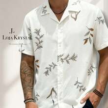 JL Men's Hawaiian Floral Beach Shirt, Short Sleeve, Button-Down, Spring And Summer - 花卉 35 - 查看 1
