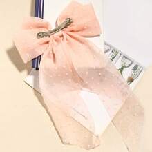 1件雪纺波点大蝴蝶结发饰，时尚长尾丝带马尾夹发夹 - 薄荷藍 - 查看 4