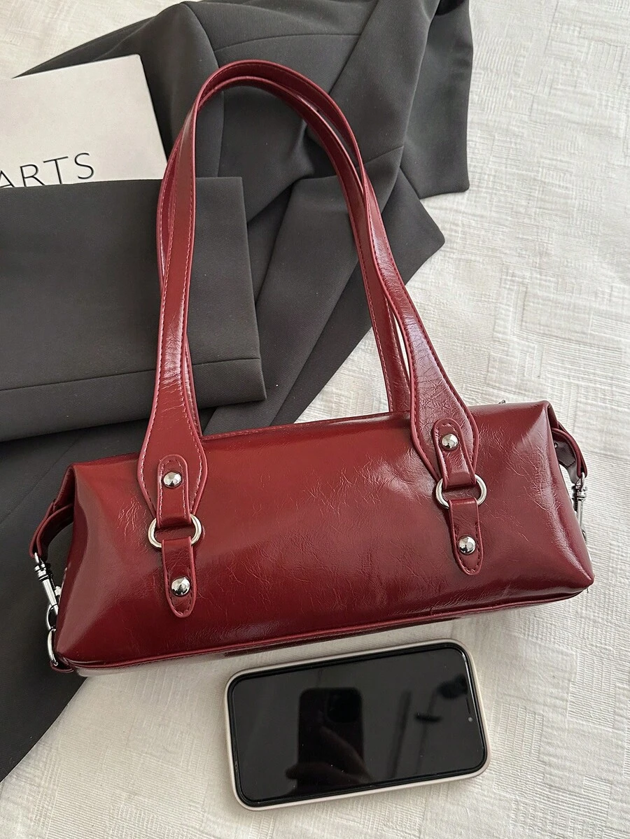 1pc Fashion Armpit Shoulder Bag, Red Vintage Handbag For Women - Burgundy - View 1