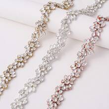 1pc Silver Rhinestone Wedding Belt, Gold Crystal Waist Belt, Bridal Sewing Accessory - A - View 1