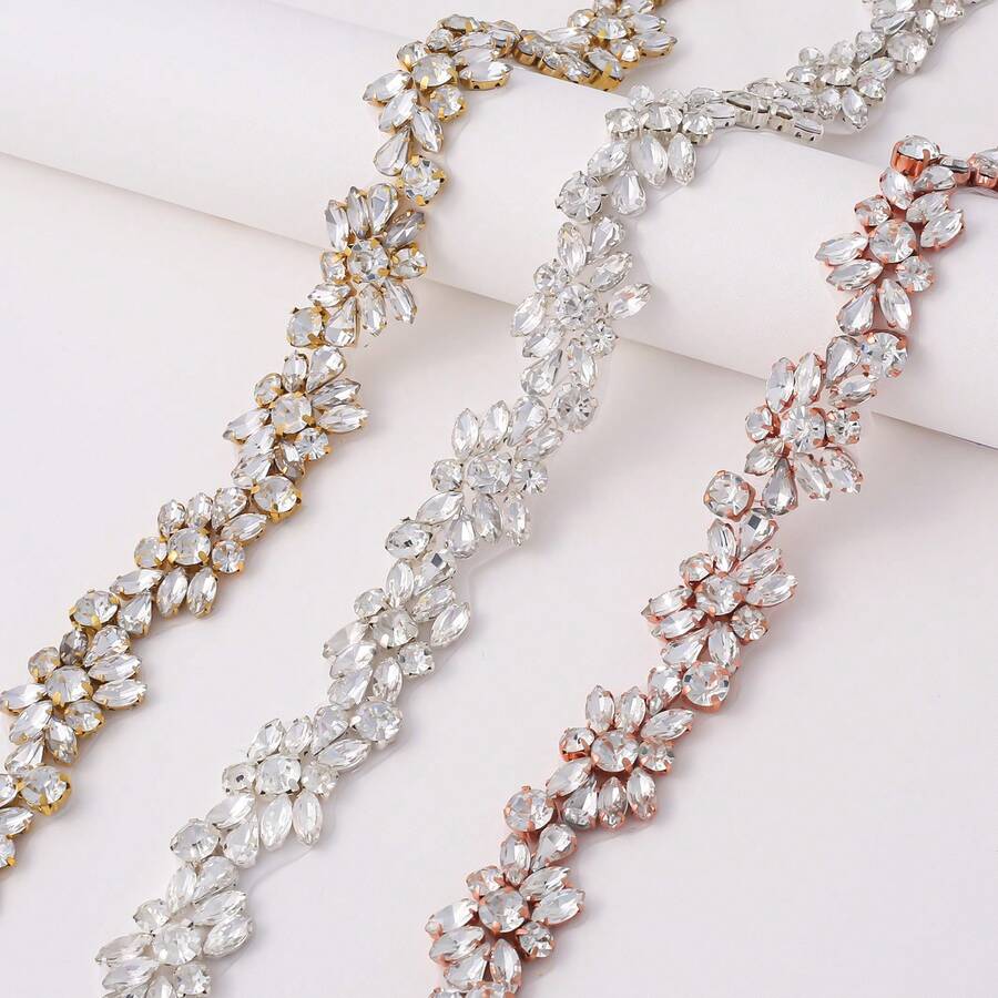 1pc Silver Rhinestone Wedding Belt, Gold Crystal Waist Belt, Bridal Sewing Accessory - A - View 1