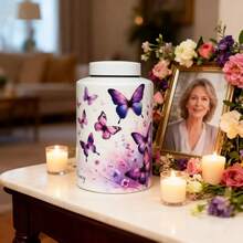 Large Cremation Urn For Adult Female Male Ashes, Decorative Funeral Keepsake Urns For Human Women Man Dad Mom Remains With Velvet Bag - Butterfly - 查看 2