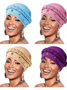 4/6 chiếc khăn xếp kiểu turban cho mũ đội đầu kiểu châu Phi, khăn trùm đầu đính hạt, mũ len. - màu sắc - Xem 12