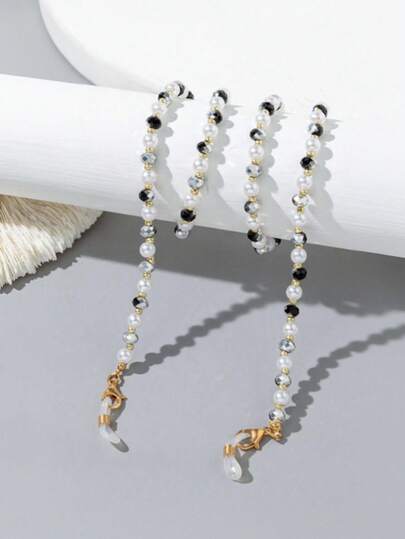 1pc Crystal & Pearl Beaded Eyeglasses Chain