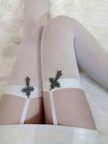 Women's Cross-Shaped Halter Neck Over-The-Knee Stockings, Velvet Black And White Solid Color Women's Long Socks, Warm And Slimming, No Delay Sensation, Resistant To Friction.   Suitable For Parties, Daily Wear, And Winter Clothing.   Combines Warmth And Fashion. - trắng - Xem 9