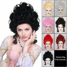 优雅女士维多利亚宫廷复古假发 - 经典18世纪殖民时期历史角色扮演假发，复古洛可可风格欧洲女王服装假发，短款大卷巴洛克蓬松盘发蜂窝式假发，适合节日、文艺复兴派对、戏剧表演、化装舞会、毕业舞会和皇家主题活动，多种鲜艳颜色可选（银色、金色、粉色、亮红色、黑色、深棕色）的合成假发 - 彩色 - 查看 2