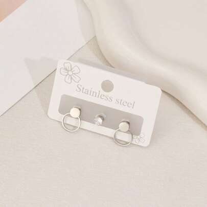 Fashionable Golden Minimalist Stainless Steel Earrings ,Small Shaped Round Geometric Stud Earrings, Zirconium Earrings, Suitable For Daily Wear In Summer