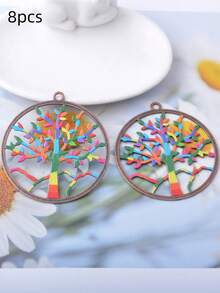 8pcs Boho Colorful Enamel Charms Set, Including Sun Flower, Tree Of Life, Leaf, Shell, Rainbow Color Earring Pendants - Large Earrings Pendant - View 7