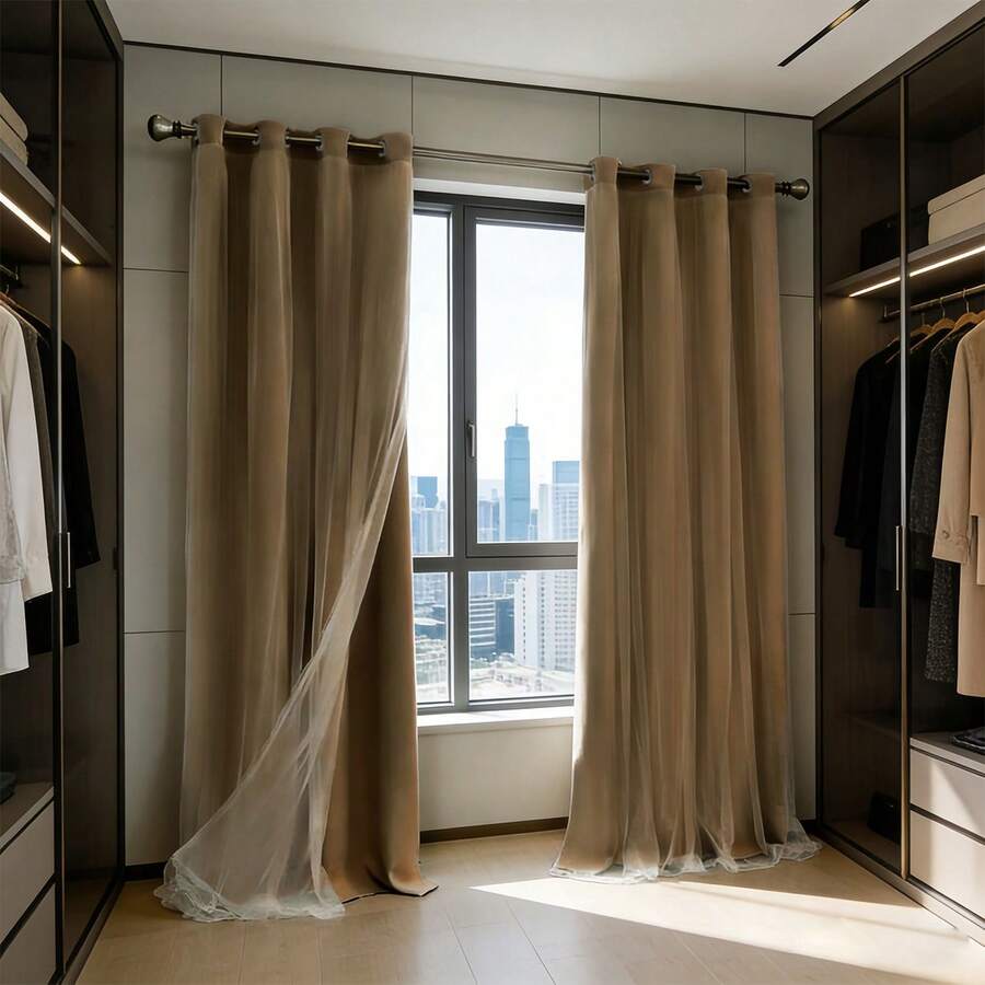 Double-Layer Curtain With Cloth And Sheer Fabric, Modern Minimalist Blackout Curtain, Suitable For Living Room, Bedroom, Balcony, Bay Window Decoration And Partition