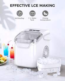 Countertop Ice Maker 9 Bullet Ice Cubes In 6 Mins, 26.5lbs/24Hrs, Ice Maker Machine With Self-Cleaning, Basket And Scoop For Home Office Kitchen Bar Party - 美規A型插(110-127V) - 查看 4