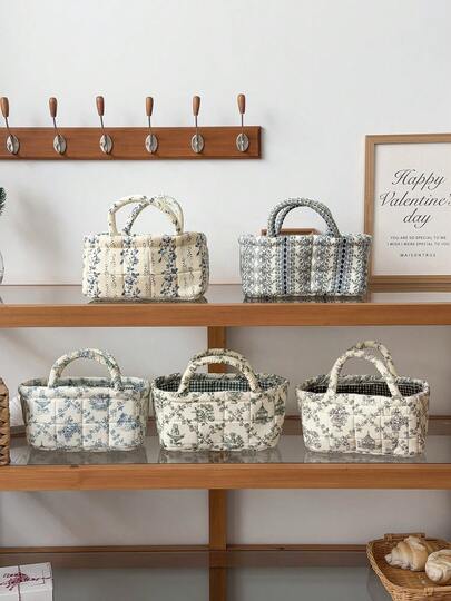 法式乡村风格花卉绗缝大容量家居收纳篮