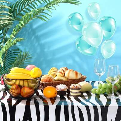 1件装动物图案一次性PEVA桌布，野兽条纹桌布，户外野餐派对餐厅装饰桌布