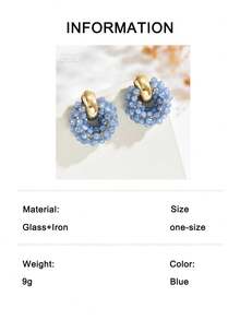 一对手工波西米亚风仿水晶和串珠耳钉，小巧几何圆形耳环，时尚首饰，情人节、母亲节、婚礼礼物，适合女性日常、度假、派对佩戴（手工串珠颜色和位置随机） - 藍色 - 查看 6