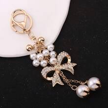 Joyería fina para mujer, llavero con lazo, cristales, perlas y cadena de aleación como colgante para bolso, coche o regalo para mujer y niña - Multicolor - Ver 3