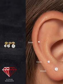 1pc 0.3ct Moissanite 925 Sterling Silver 18K Gold Plated Flat Back Cartilage Spiral Ear Stud Bridal Jewelry Daily Wear Wedding - Silver - View 13