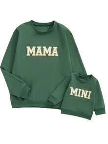 Mommy And Me Matching Outfits Christmas/Halloween Sweatshirts Family Matching Xmas Clothes Long Sleeve Crewneck Mama/Mini Letter Print Sweatshirts Pullover Tops Winter Fall Clothes - xanh quân đội - Xem 9