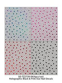 4pcs Holographic Laser 5-Pointed Star Nail Stickers - Shimmering Starry Sky Nail Decals In Black, Red, Pink, Silver - For Music Festivals, Y2K Parties, Holidays, Streetwear DIY Nail Art - Multicolor - View 9