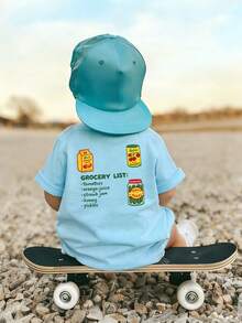 1 chiếc áo thun ngắn tay cổ tròn in hình hoạt hình ngộ nghĩnh dành cho bé trai sơ sinh/trẻ nhỏ, kiểu dáng thời trang thường ngày. - Màu xanh nhạt - Xem 2