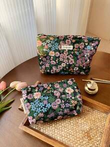 1 PC/Set Purple Green Floral Jacquard Embroidery Women Girl Makeup Pouch Make Up Bag Portable Large Capacity Cosmetic Bag With Zipper,For Travel And Vacation Essentials,For Sanitary Napkins,Keys,Hair Accessories,Charger,Lipsticks,Cosmetics,Perfume,Makeup Brush Holder Organizer Storage Bag,For Skin Care And Beauty Products,For Women,Students,School Girls,For Birthday Gifts,Friends Gift,Holiday Gift - Màu tím - Xem 4