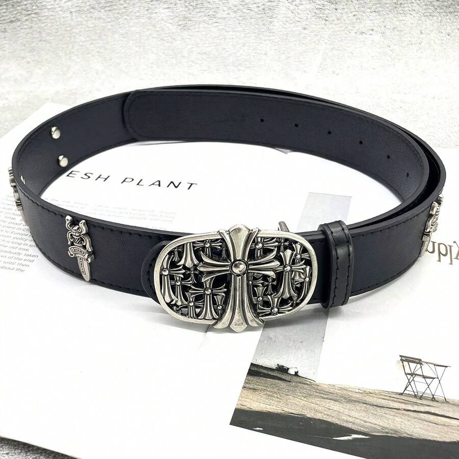 Holy Sword Cross Belt - Celebrity Style Men's Rivet Embossed Belt - [Dây leo đen] Dây đeo Thánh kiếm - Xem 1