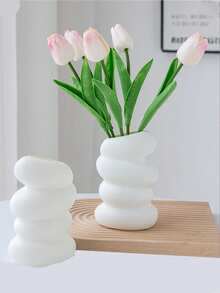 1pc Minimalist Plastic Vase, White Unbreakable Vase Suitable For Tulips, Roses And Other Flowers, Home Decor, Living Room, Dining Table Gift, Birthday, Graduation, Back To School, Room Decor, Stationery Supplies - B White Vase - View 3