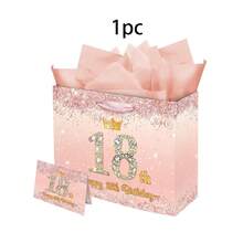 1/2/5 túi quà sinh nhật lấp lánh màu vàng hồng - Túi quà sinh nhật lần thứ 13, 16, 18, 21 kèm giấy gói và thiệp màu hồng, túi quà sinh nhật thiết kế vương miện lấp lánh, quà tặng tiệc chủ đề công chúa, đồ dùng tiệc sinh nhật tuổi 16 và 18 kèm thiệp. - Xem 18