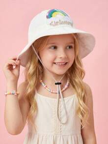 1pc Girls Fisherman Bucket Hat, Cute & Sweet For Summer, Sequin Rainbow White Sun Hat, Lightweight Spring Autumn Hat - 1PC - View 11