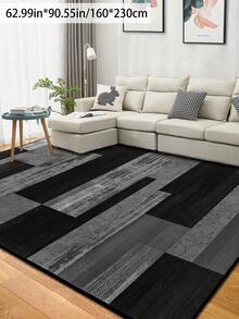 1pc Geometric Textured Pattern Rug, Black White Gray Printed Polyester Rectangular Easy Care Washable Area Carpet, Suitable For Living Room, Hallway, Bedside, Sitting Room, Bedroom, Office, Kitchen, Farmhouse Home Decor - Multicolor - View 28