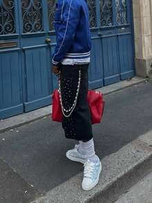 Summer New Arrival Rhinestone Decorated Denim Capri Pants, Casual Loose Straight Washed Denim Shorts For Men - Black - View 2
