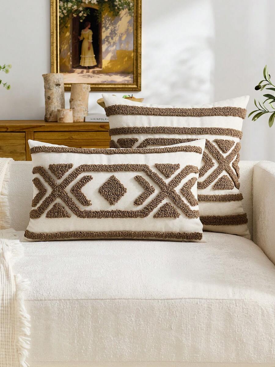 1 buah Sarung Bantal Hias Bordir Motif Geometris Cokelat Gaya Bohemian, Sarung Bantal Mewah Berbentuk Berlian, Cocok untuk Dekorasi Dalam Ruangan, Sarung Bantal Sepanjang Musim, Isian Bantal Tidak Termasuk