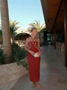 Đầm len nữ tối giản, thanh lịch, màu trơn, thích hợp cho kỳ nghỉ xuân/hè. - Màu đỏ tươi - Xem 7