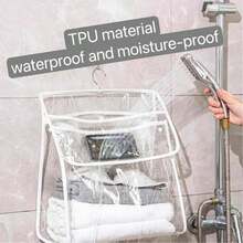 1PC/2pcs Large Transparent Hanging Clothes Bag For Bathroom, Swimming Pool, Travel, Dormitory Essentials, Waterproof Shower Storage Bag For Toiletries And Clothes, Black And White - 1PC - View 10