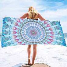 Khăn tắm Mandala, khăn tắm microfiber phong cách hippie bohemian phù hợp cho nữ, khăn du lịch nhanh khô màu cát xanh bohemian, quà tặng tập yoga cho người lớn. - A - Xem 5
