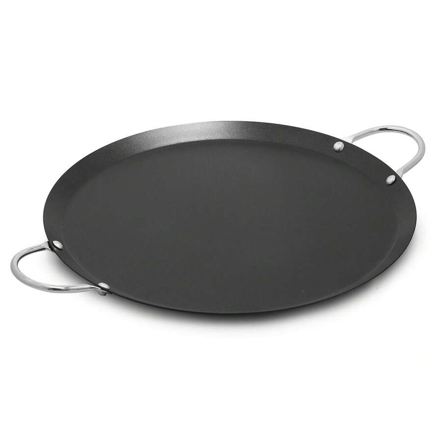 9 Inch Nonstick Carbon Steel Round Comal Griddle Pan With Metal Handles, Black - 1 - View 1