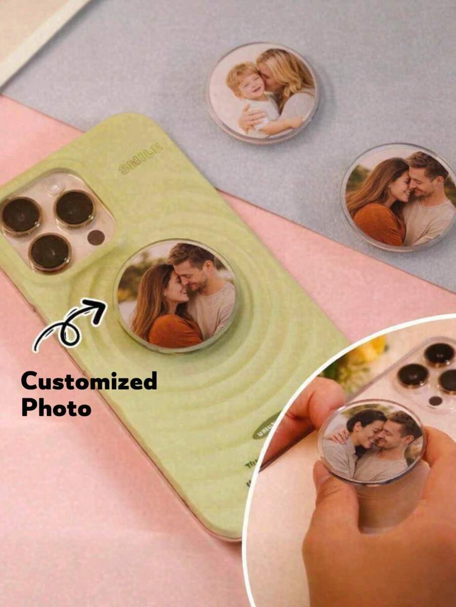 Soporte de teléfono de acrílico personalizado con patrón personalizado, Soporte y agarre de teléfono con cara de bebé personalizada - transparente - Ver 1