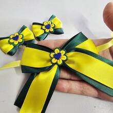 5 Sets Of Double Ribbon Neck Ties + 10 Pairs Of Women's World Cup Bows - 綠色和黃色 - 查看 4