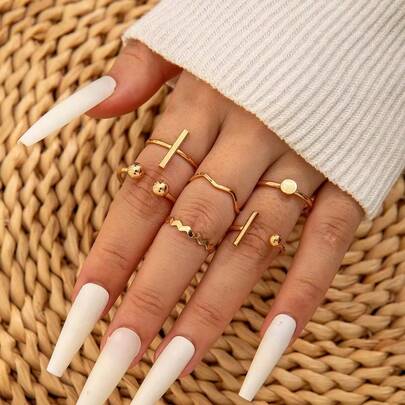 6pcs/Set Minimalist Elegant Ring Set For Women, Suitable For Daily Wear