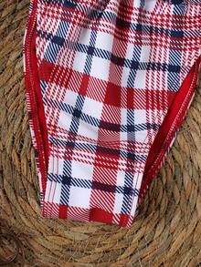 Ladies' Red White & Blue Checkered Halter Bikini, Triangle Cup Lace-Up Sexy Beach Vacation Two Pieces Swimwear Set, Summer Spring 2026 - Multicolor - View 4
