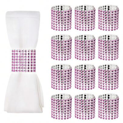 10/25/50/100 chiếc vòng giữ khăn ăn đính đá tự dính có thể điều chỉnh, thích hợp dùng làm giá đựng khăn ăn, lý tưởng để trang trí bàn tiệc cưới, Giáng sinh, tốt nghiệp, kích thước 4x13cm.