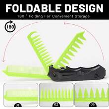 1pc Folding Comb, Men's Design Folding Comb With 3-In-1 Functions, Foldable Hair Brush With Fine And Wide Teeth For Detangling, Scalp Care And Beard Trimming, Ergonomic Handle, Suitable For Daily Styling And Travel - Multicolor - View 8