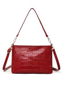 Retro Minimalist Printed Crossbody Bag With Adjustable PU Strap, Flap Closure, New Year - Camel - View 7