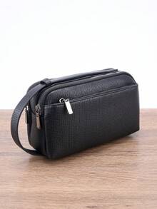 HOVI'S Túi xách công sở nam, cặp tài liệu da PU màu đen có khóa kéo phía trên, thiết kế thời trang với hai ngăn khóa kéo, túi công sở cao cấp, cặp đựng tài liệu nam cổ điển. - màu đen - Xem 4