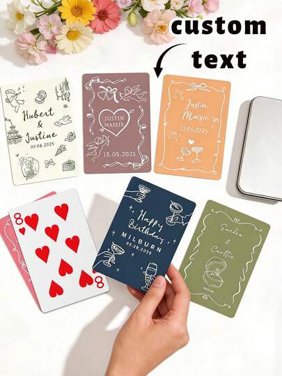Bộ bài cưới thiết kế riêng, in chữ theo yêu cầu, bộ bài poker cưới cá nhân hóa với hình minh họa lãng mạn, phong cách vẽ tay, hoàn hảo cho quà lưu niệm đám cưới và kỷ niệm, quà tặng đám cưới và trò chơi trên bàn.